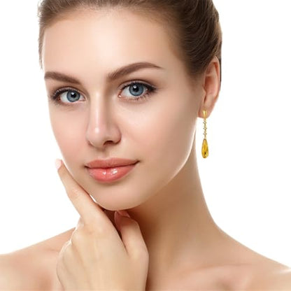 VONSSY Austrian Crystal Teardrop Drop Dangle Earrings Gold Plated Silver Post Zircon Gemstone Jewelry Gift for Woman Girlfriend Mom Wife - color: Yellow