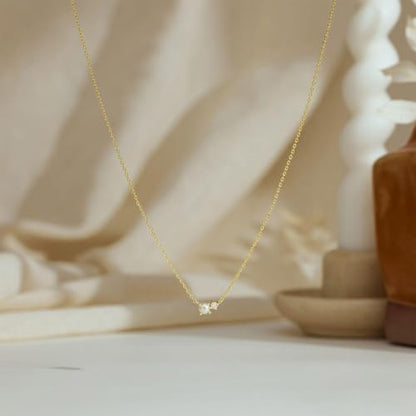 Gold Necklace for Women, Dainty 14K Gold Plated Pendant Necklaces for Women Trendy Simple Choker Chain Cubic Zirconia Circle/Interlocking/Sun/Pearl Necklace Fashion Jewelry Charm Gifts - color: Pearl CZ-1