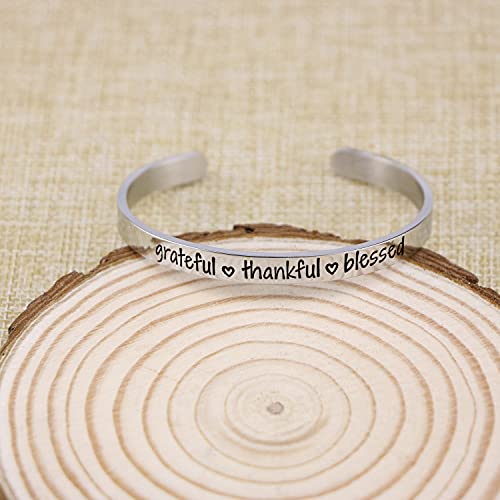 Jvvsci Grateful Thankful Blessed Cuff Bracelet, Inspirational Motivational Gift, Friends BFF Sisters Encouragement Gift