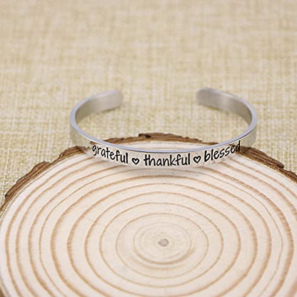 Jvvsci Grateful Thankful Blessed Cuff Bracelet, Inspirational Motivational Gift, Friends BFF Sisters Encouragement Gift