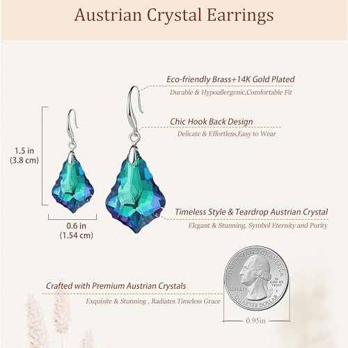 EVEVIC Austrian Crystal Baroque Teardrop Dangle Earrings for Women | 14K Gold-Plated,Hypoallergenic,Brilliant Facets,Fluid Movement,Easy-Wear Fishhook Fit,For Daily Wear And Special Occasions - color: Bermuda Blue