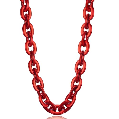Passed colorfast test 39-inch Large Plastic Chain Necklace with Gift Box | 2/4 Pack with Gift Box,Gold Plastic Chain,Hip Hop Rapper Style, Fade Resistant,Detachable,for Parties, Awards,Prizes, Unisex - color: Red
