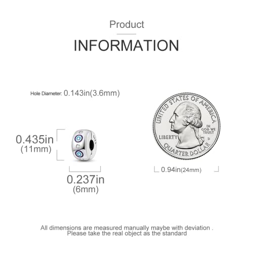 Parmuz Clip Spacer Charm for Bracelet 925 Sterling Silver Stopper Beads | Pave Lock Stopper Charm for Necklace Pink Daisy Butterfly Cubic Zirconia Openable Beads Jewelry Gift for Woman - color: Eye clip chams 2pcs