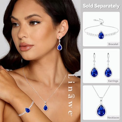 Linawe Crystal Chain Necklace for Women Trendy, Imitation Diamond Pendant, Statement Cubic Zirconia Boho Jewelry Set, 14K Gold/Rose Gold/Silver Birthstone Necklace - color: Silver,Sep