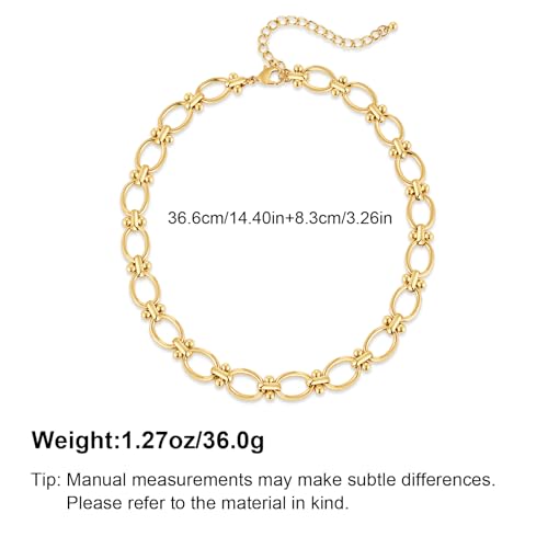 Chunky Necklace for Women 18K Gold Plated Statement Adjustable Thick Link Chains Paperclip Chain Choker Trendy Fashion Jewelry Gifts - style: Link 1