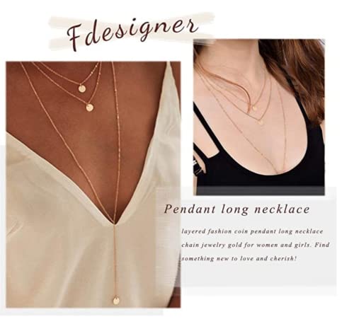 Fashion Layered Long Necklace Coin Pendant Necklace Chain Charm Necklace Jewelry for Women Over 15 years old