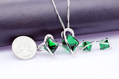 Uloveido Charm Created Topaz Big Square Crystal Necklace Matching Stud Earrings Rings Jewelry Set T295 - color: Green