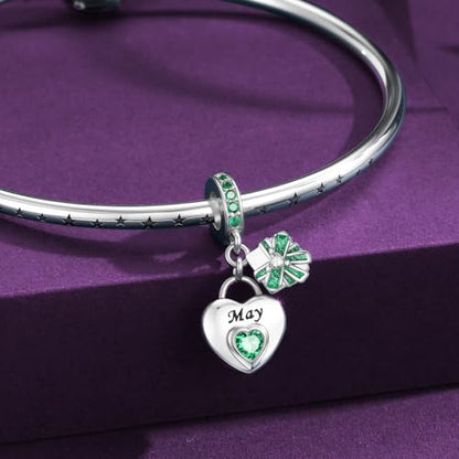 925 Sterling Silver Birthstone Bracelet Charm - Unique Heart Shaped Design, Fits most Europe Pandora Bracelets and Necklaces, women's DIY holiday Gifts - style: E-May