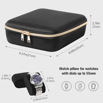ProCase 4-Slot Travel Watch Case for Men, Hard Shell Storage Box -Black | Travel Watch Box for Watch Bracelet Sunglasses Accessories, Zippered Organizer Bag Fathers Day Gift for Dad - size: 4 Slots
