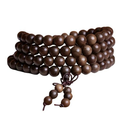 Handmade Mala Beads Bracelet 108 8mm Prayer Meditation Bracelet Sandalwood Elastic, Buddhist Beads, Prayer Mala Necklace for Men and Women Gifts - color: Golden-threaded Sandalwood