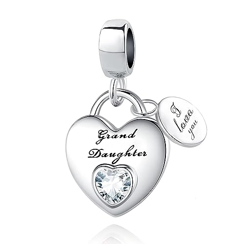TCHYUN Family Series Dangle Charm Heart Birthstone Bead for Pandora Bracelet Women Gift - style: Granddaughter