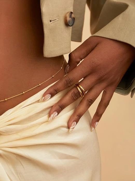 14K Gold Waist Chain for Women, Plated Layered Belly Chain for The Waist Adjustable Waterproof Sexy Bikini Satellite Beads Chain Summer Non Tarnish Body Chain Jewelry Gifts for Women - color: SINGLE