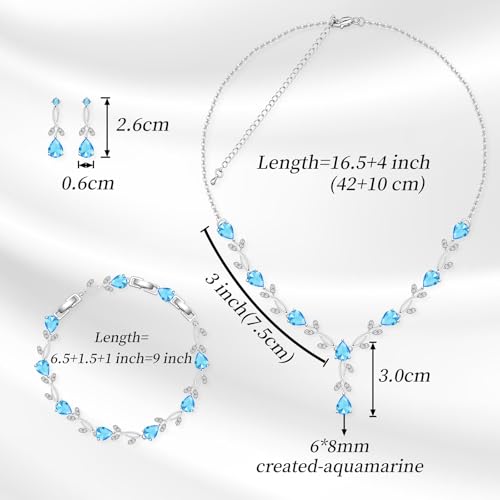 Jewelry Set for Women Bride Bridesmaid Wedding Party Prom Necklace Earrings Bracelet Set Gift for Mother Wife Friend - color: Sky Blue