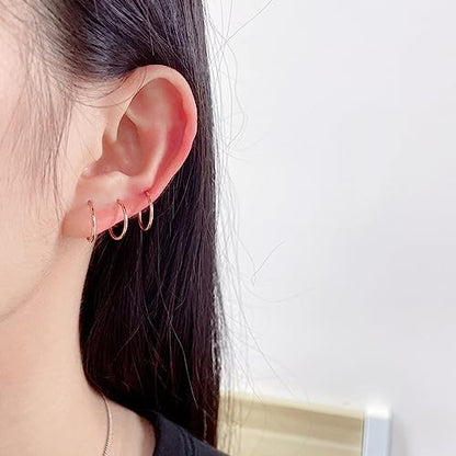 5Pcs Stainless Steel 16G 18G Sleeper Hoop Earrings for Women Men Septum Hinged Clicker Nose Lip Ring Helix Daith Cartilage Tragus Piercings Tiny Small Huggie Hoops Hypoallergenic Sensitive Ears Jewelry - style: 10mm in rose gold-tone 18G