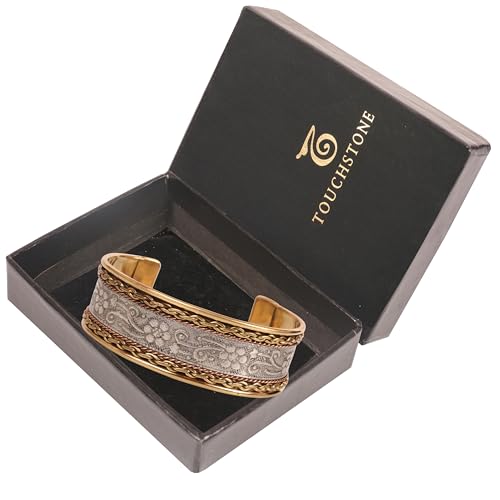 Touchstone Indian Bollywood Handcrafted Slip In Easy To Wear Stylish Wrist Enhancer Designer Broad Jewelry Cuff Bracelet For Women and Men. - style: Braided two tone floral 1