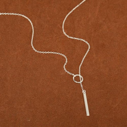 Lariat Necklace for Women, Dainty 14K Gold/Silver Plated Long Necklaces for Women Trendy Simple Layered Y-Shaped Pendant Necklace Adjustable Fashion Jewelry Gift - color: Silver, style: Bar Pendant