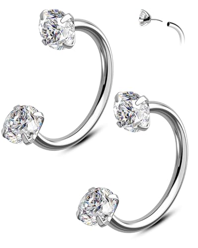 2PCS 16G Horseshoe Septum Rings Surgical Steel Helix Tragus Hoop Earring, Threadless Helix Cartilage Conch Piercing Jewelry For Women Men, 8mm 10mm 12mm Push Pin Lip Labret Rings - size: 12mm-2pcs