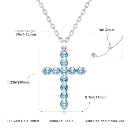 Cross Necklace for Women, Silver Cross Pendant Necklaces | 14K Gold Plated, Dainty CZ Cross Necklace, Non Tarnish and Hypoallergenic Jewelry for Women, Christian Religious Faith Gifts - color: A-Light Blue-Silver