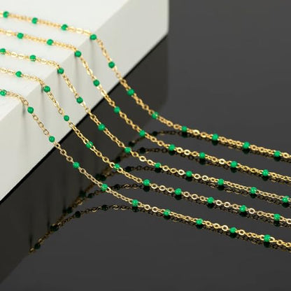 KYUNHOO Gold Plated Jewelry Chain Roll Stainless Steel Cable Chain Links | 16.4 Feet Green Rosary Bead Chains with Jewelry Findings for Necklace Bracelet Making - color: Gold-Green-2mm