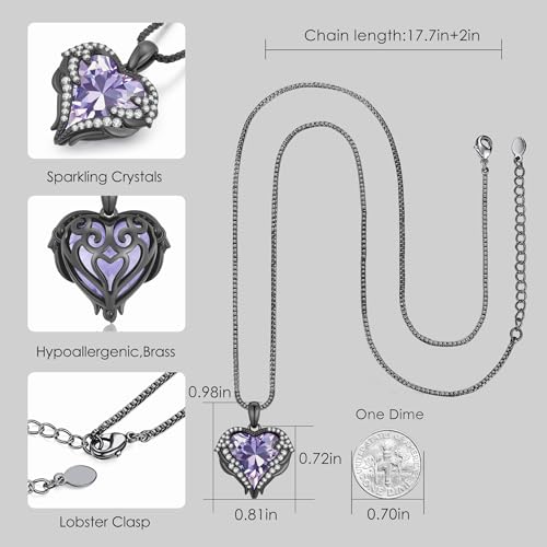 CDE Angel Wings Heart Birthstone Pendant Necklace Gift for Women | Silver/Gold Tone,Ideal Birthday & Anniversary Jewelry Gift for Wife,Girlfriend,Her - color: Black-06-Alexandrite Light Purple Birthstone
