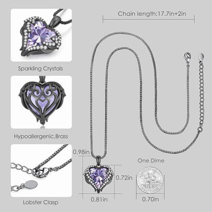 CDE Angel Wings Heart Birthstone Pendant Necklace Gift for Women | Silver/Gold Tone,Ideal Birthday & Anniversary Jewelry Gift for Wife,Girlfriend,Her - color: Black-06-Alexandrite Light Purple Birthstone