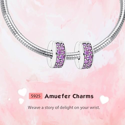 Clip Stopper Spacer Charms for Bracelets Necklaces, Compatible with Pandora,Jewery Making DIY - style: 2PCS Purple CZ Pave Clips
