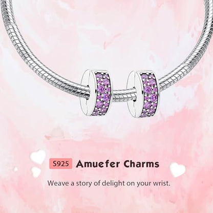 Clip Stopper Spacer Charms for Bracelets Necklaces, Compatible with Pandora,Jewery Making DIY - style: 2PCS Purple CZ Pave Clips
