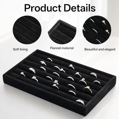 SynHHergyx Ring Display Tray 7 Slots Ring Display Case Earrings Showcase Organizer Rings Holder Tray Velvet Jewelry Drawer Organizer Inserts, Black