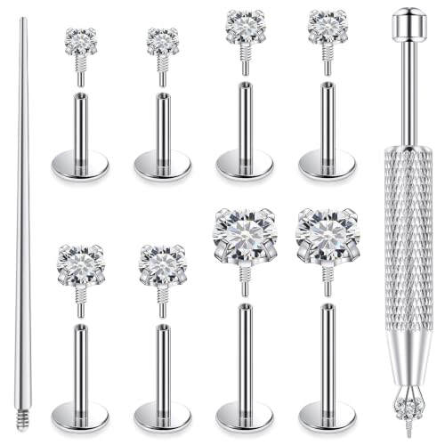 18/16g Flat Back Earrings Lip Rings Stud Jewelry Surgical Steel - color: Surgical Steel, size: 18g