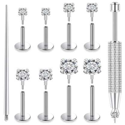 18/16g Flat Back Earrings Lip Rings Stud Jewelry Surgical Steel - color: Surgical Steel, size: 18g