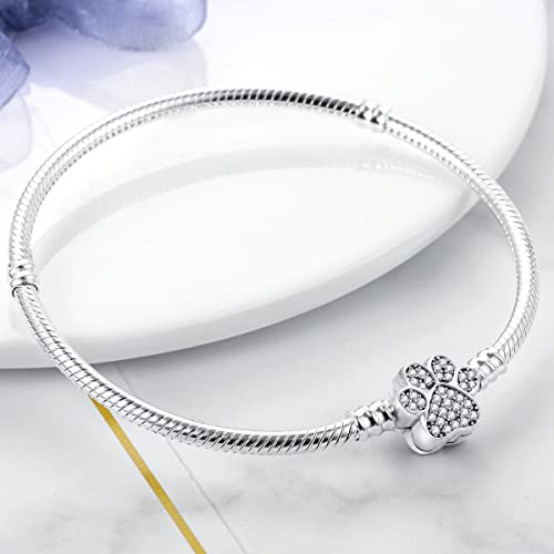 MULA 925 Sterling Silver Snake Chain Charm Bracelet Butterfly Sunflower Heart with 5A Cubic Zirconia Bracelets for Women - color: Pet Palm, size: 7.9in (fit wrist size 6.7in )