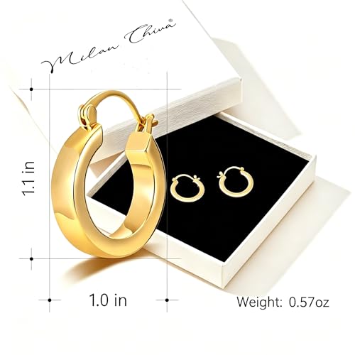 Milan Chiva 14K Gold Plated Small Huggie Dangle Earrings | Lightweight Trendy Heart Dainty Jewelry Hypoallergenic Chunky Gold Hoops Earrings Jewelry Mothers Day Gift for Women - color: H-Gold
