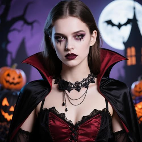 Todenb Gothic Choker Witch Necklace for Women Lace Vampire Collar Necklace Y2K Goth Black Zirconia Pendant Necklaces Halloween Dark Bridal Vampire Witch Party Jewelry Accessories - style: Style-G