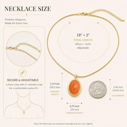 Sonateomber Gold Stone Pendant Necklace for Women, Chunky Statement Dainty Heart Oval Natural Gemstone Dangle Necklaces Wedding Prom Accessories Fashion Jewelry Gift - color: Orange