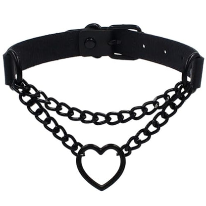 Love Heart Choker Collar Necklace, Adjustable Leather Punk PU Necklace Goth Choker Soft Collar Chain for Women - color: Black