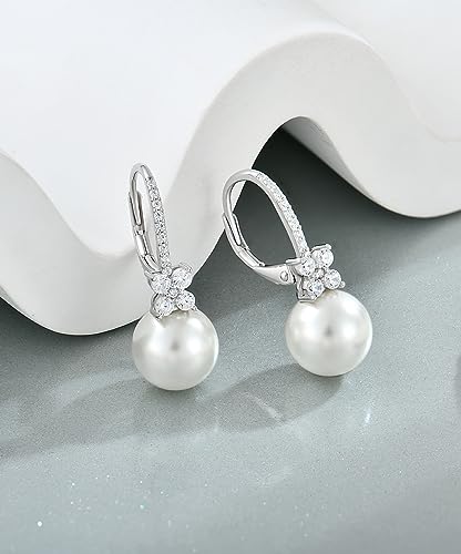 Pearl Earrings for Women 925 Silver Freshwater Real Pearl Drop Dangling Earrings for Birthday Christmas Anniversary - color: Silver