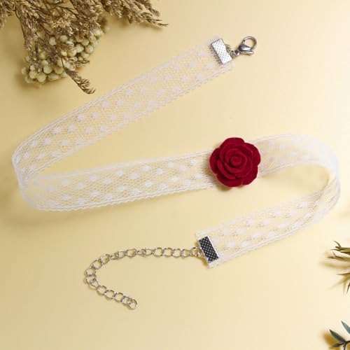 Nova&Aria Chokers Set For Women Heart Choker Necklaces Flower Pendant Velvet Cute Pink Turquoise Blue White Black Choker Necklace Christmas Colorful Lace Chokers - color: Red-A