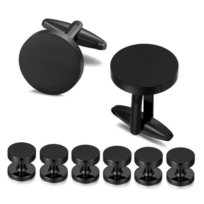 Cufflinks for Men and Tuxedo Shirt Studs Set with Gift Box Stainless Steel Cuff links - style: Black