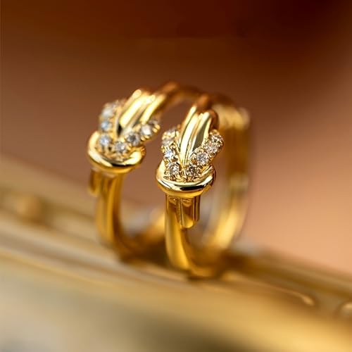Gold Plated White Cubic Zirconia Twisted Hoop Earrings for Women Daily Evening Parties Wear Lightweight Minimalist Personalized Jewelry Earring Gift for Her