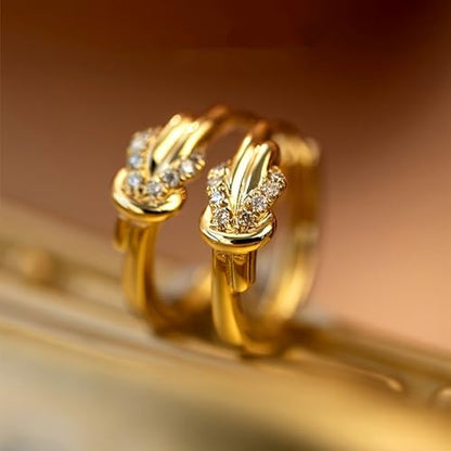Gold Plated White Cubic Zirconia Twisted Hoop Earrings for Women Daily Evening Parties Wear Lightweight Minimalist Personalized Jewelry Earring Gift for Her