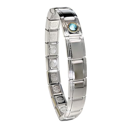 Birthstone Charm Bracelet Jewelry, Italian Modular Family Birthstone Charm Starter Stainless Steel - color: 18 LINKS-SILVER-03-March