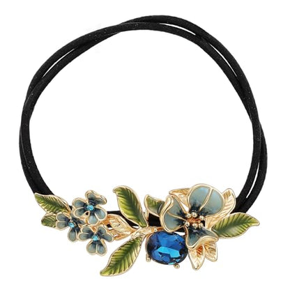 Irises Flower brooches and pins for women, Hand-driping Oil brooch pins inlaid with artificial crystals, SHE'S FREE STYLE JUST FOR YOU Green leaf safety pins enameled jewelry pins and brooches - color: Purple Double Elastics