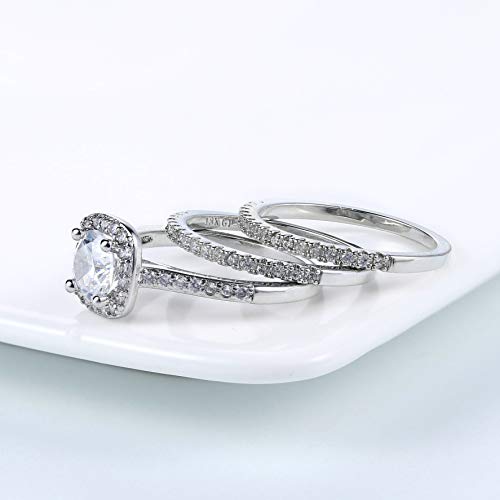 Jude Jewelers Silver Rose Gold Three-in-One Wedding Engagement Bridal Halo Ring Set - color: Silver