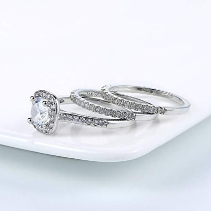 Jude Jewelers Silver Rose Gold Three-in-One Wedding Engagement Bridal Halo Ring Set - color: Silver