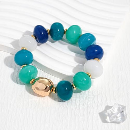 Multicolor Chunky Beaded Bracelet for Women Bold Acrylic Resin Stretch Bracelet Summer Beach Statement Bracelets Trendy Elastic Bangle Jewelry - color: Chunky bead bracelet-multi blue