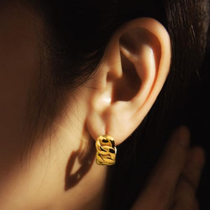 RENAIZ Dainty Lightweight Hoop & Stud Earrings for Women – 14K Gold Plated & Rhodium Plated, Minimalist Geometric Hypoallergenic Jewelry, Tiny Dainty Everyday Studs and Hoops - color: Yellow Gold, style: Twist