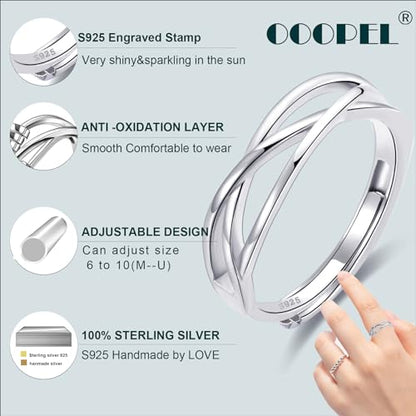 OOOPEL Sterling Silver Adjustable Ring S925 Silver Rings for Women Cubic Zirconia Twist Love Knot Dainty Ring Silver Minimalist Open Finger Rings Silver Thumb Sterling Silver Ring - color: Celtic Knot with card