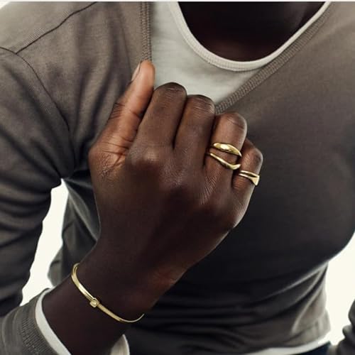 Hey Harper Gold Ring for Women - Gold Plated Stacking Waterproof & Sweatproof Jewerly Ring - Everday Non Tarnish Cute Fashion Circle Rings - style: Marbella Ring