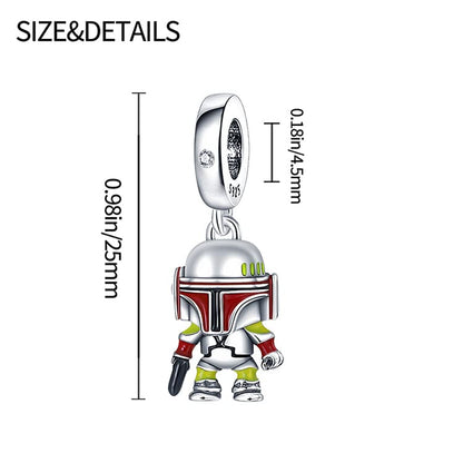 LIGHTDOG 925 Sterling Silve Charms fits Pandora Bracelets Necklace,5A Zircon Dangle Pendant Bead,Mother's Day Gift Jewelry Beads for Women - style: Star Wars Boba Fett Charm