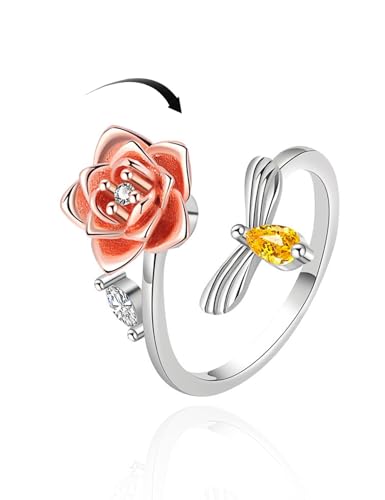 Anxiety Rings for Women – Adjustable Flower Spinner Ring, Daisy & Sunflower Fidget Ring, Gold Plated Calming Jewelry - style: Style 05